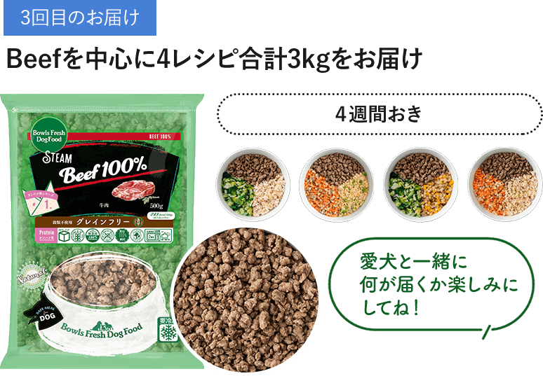 3回目のお届け:Beefを中心に4レシピ合計3kgをお届け